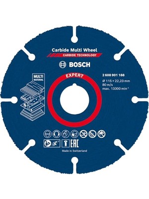 Bosch Professional 1x Expert Carbide Multi Wheel Kesici Diskler (Sert Ahşap, Çivili Ahşap, Plastik, Alçıpan Panel, Ø 115 Mm, Aksesuar Küçük Avuç Taşlama Makinesi)