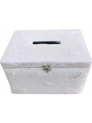 By Ayanoglu Beyaz Düğün Nişan Kına Takı Sandığı, Altın Kutusu, Zarif Tasarım ve Geniş İç Hacim