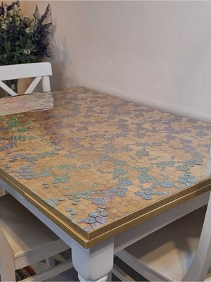 Başak Ev Tekstili Beyaz Geometrik Desenli 1.2 mm Kalın Mika Masa Örtüsü Pvc Koruyucu