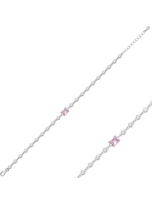 Delixa 925 Ayar Gümüş Pembe Baget Taşlı Bileklik