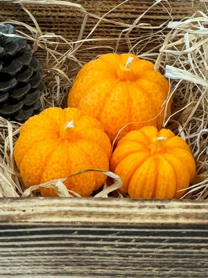 Delixa 3'lü Mini Balkabağı Ailesi Sonbahar Kış Ev Dekorasyonu Obje Turuncu Kabak Mum