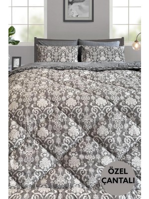 Delixa Uyku Seti- Kişilik-Lastikli Çarşaflı 2yastık Kılıflı-Özel Çantada Damask Gri (Gri)