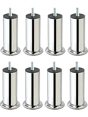 Mobilya Ayağı, Krom Kaplama Metal Baza Ayağı, Koltuk ve Kanepe Için Civatalı (8 Adet 12 cm M8 Ince Diş)