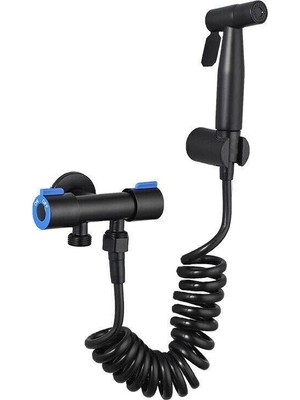 Paslanmaz Çelik Tuvalet Musluk Bide Seti Kolay Kurulum Kullanım Çift Çıkışlı Siyah Evcil Hayvan Yıkama Aleti Siyah