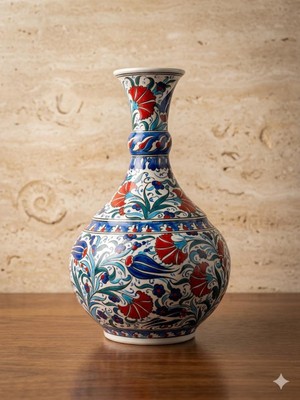 Anka Select Iznik Çini Vazo, El Yapımı Seramik Vazo Çini Desenli Dekoratif Obje, Geleneksel Iznik Çinisi