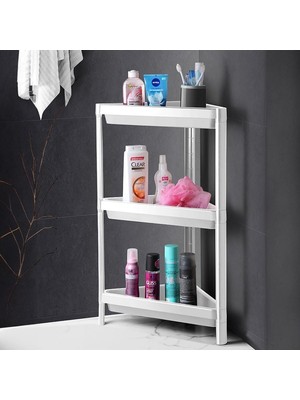 Deconox 3 Katlı Üçgen Köşe Rafı | Banyo, Mutfak ve Kiler Için Yer Tasarruflu Organizer | Çok Amaçlı Raf Ünitesi | 3 Farklı Renk Seçeneği | (33X71X33CM) (Beyaz)