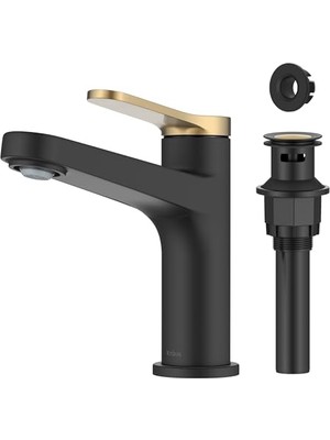 Indy Tek Kolu Tek Delikli Banyo Lavabo Bataryası Spot-Free Fırçalanmış Pirinç/mat Siyah, KBF-1411SFBBMB