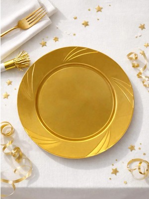 Parti Adresi Lüks Plastik Mika Tabak 6'lı 26 Cm Gold