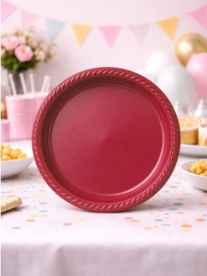 Parti Adresi Plastik Tabak Doğum Günü Parti Tabağı Bordo 21 cm 25'li