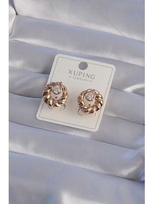 Uslucan Alışveriş Xuping Rose Renk Oval Zirkon Taşlı Burgu Model Küpe