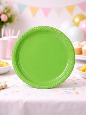 Parti Adresi Plastik Tabak Doğum Günü Parti Tabağı Yeşil 21 cm 25'li