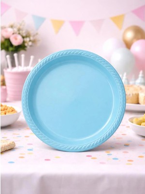Parti Adresi Plastik Tabak Doğum Günü Parti Tabağı Açık Mavi 21 cm 25'li