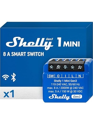 1 Mini Gen 3 | Wifi ve Bluetooth Smart Switch Röle 1 Kanal 8A | Ev Otomasyonu | Alexa ve Google Home ile Uyumlu | Ios Android Uygulaması | Hub Gerekmez | Kuru Kontaklar