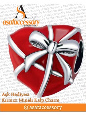 Asaf Accessory Aşk Hediyesi Kırmızı Mineli Kalp Charm