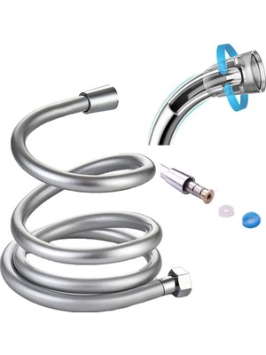 Fusty Gri Paslanmaz Kopmaz Patlamaz Kaliteli Pvc Duş Hortumu - Yüksek Kaliteli Lüx Duş Spirali - Tüm Duş Setleri/duş Başlıkları ile Uyumlu (G1/2) - 150CM