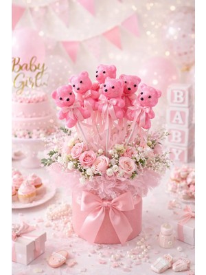 Eng Parti Dünyası 10’lu Pembe Simli Strafor Köpük Ayıcık Çubuklu Süs – 24 cm