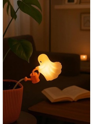 Delixa Sulayan Hayalet Figürlü Saksı Dekoru, 10X11 Cm, Turuncu, Pilli Mum ile Çalışan, Ev Dekorasyonu