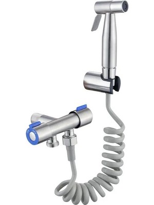 Paslanmaz Çelik Tuvalet Musluk Bide Seti Kolay Kurulum Kullanım Çift Çıkışlı Gümüş Evcil Hayvan Yıkama Aleti