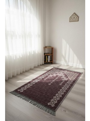 Delixa Evilla Bordo Seccade Hafif Katlanabilir Yıkanabilir Namazlık Şık Motifli Çeyizlik Hediyelik