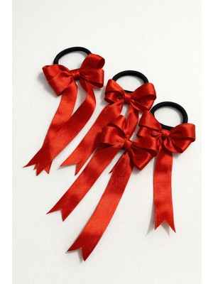 Mavi Masal 5 Adet Kırmızı Saten Kurdale Fiyonk Saç Aksesuar