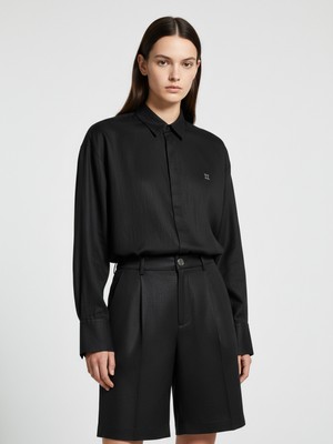 Xint Kadın Siyah %100 Keten Oversize Gömlek