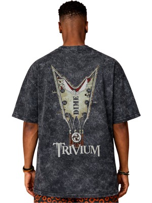 Sevbano Tasarım Trivium Rock Metal Müzik Grubu Sırt Baskılı Unisex Oversize Eskitme Yıkamalı Tişört