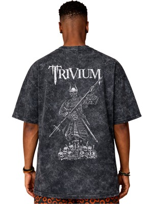 Sevbano Tasarım Trivium Rock Metal Müzik Grubu Sırt Baskılı Unisex Oversize Eskitme Yıkamalı Tişört