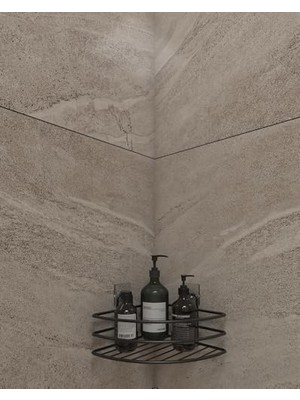 Alper Banyo Ömür Boyu Paslanmaz Yapışkanlı Banyo Rafı Düzenleyıcı Mat Siyah Köşelik Şampuanlık EK01.S