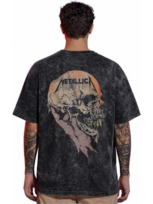 Sevbano Tasarım Metallica Rock Metal Müzik Grubu Sırt Baskılı Unisex Oversize Eskitme Yıkamalı Tişört