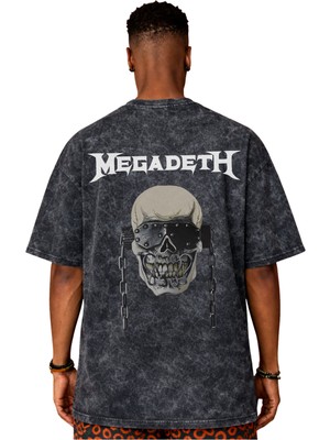 Sevbano Tasarım Megadeth Rock Metal Müzik Grubu Sırt Baskılı Unisex Oversize Eskitme Yıkamalı Tişört