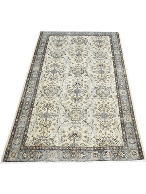 Zehra Abla Halı Vintage El Dokuma Bej Krem Çiçekli Nadir Pastel Burdur Yün Halı 7193
