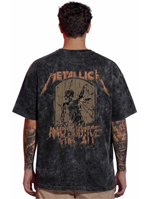 Sevbano Tasarım Metallica Rock Metal Müzik Grubu Sırt Baskılı Unisex Oversize Eskitme Yıkamalı Tişört