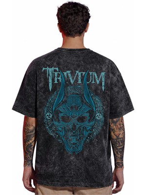 Sevbano Tasarım Trivium Rock Metal Müzik Grubu Sırt Baskılı Unisex Oversize Eskitme Yıkamalı Tişört