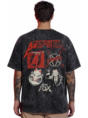 Sevbano Tasarım Babymetal Rock Metal Müzik Grubu Sırt Baskılı Unisex Oversize Eskitme Yıkamalı Tişört