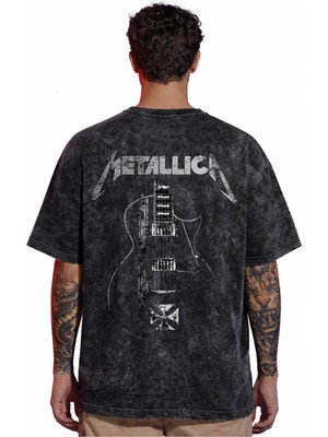 Sevbano Tasarım Metallica Rock Metal Müzik Grubu Sırt Baskılı Unisex Oversize Eskitme Yıkamalı Tişört