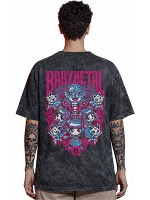 Sevbano Tasarım Babymetal Rock Metal Müzik Grubu Sırt Baskılı Unisex Oversize Eskitme Yıkamalı Tişört