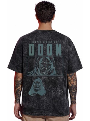 Sevbano Tasarım Doctor Victor Von Doom Film Kahramanı Sırt Baskılı Unisex Oversize Eskitme Yıkamalı Tişört