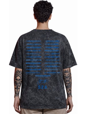 Sevbano Tasarım Sza Şarkıcı Rapper Sırt Baskılı Unisex Oversize Eskitme Yıkamalı Tişört