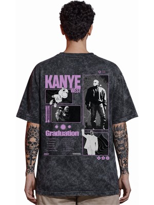 Sevbano Tasarım Kanye West Şarkıcı Rapper Sırt Baskılı Unisex Oversize Eskitme Yıkamalı Tişört