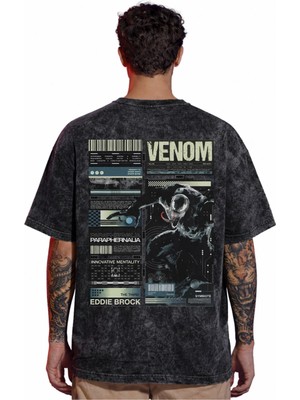 Sevbano Tasarım Venom Film Kahramanı Sırt Baskılı Unisex Oversize Eskitme Yıkamalı Tişört