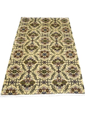 Zehra Abla Halı Yeni El Dokuma Enfes Bej Krem Serpme Çiçekli Batı Anadolu Yün Halı 7187