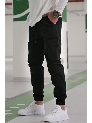 Madmext Erkek Siyah Kargo Cep Jogger Pantolon Dar Kesim %98 Pamuk %2 Elestan 5447