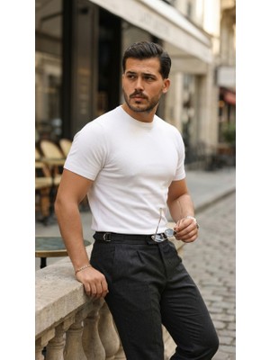 Bet's  Erkek Basic Bisiklet Yaka Kısa Kollu Triko Tişört - %100 Pamuk Akrilik