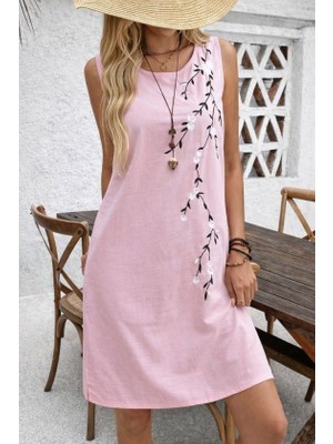 Nidam Butik Kadın Askılı Yuvarlak Yakalı Çiçek Desenli Kısa Elbise