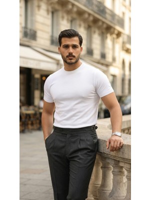 Buğrahayalin Erkek Basic Bisiklet Yaka Kısa Kollu Triko Tişört - %100 Pamuk Akrilik