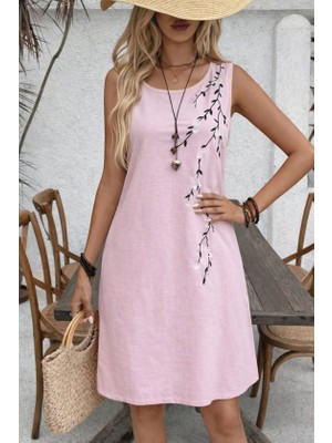 Sidelya Concept Kadın Askılı Yuvarlak Yakalı Çiçek Desenli Kısa Elbise