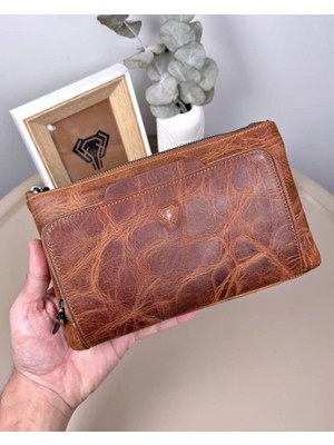 Fil Deri Hakiki Deri Tutma Bantlı Fermuarlı Erkek El Çantası 2113