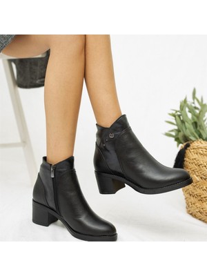 Diego Carlotti Deri Kadın Bot/Bootie Klasik Siyah Konforlu Tasarım ile Şık Görünüm
