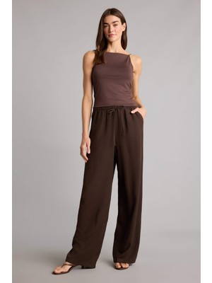 DeFacto Wıde Leg Cepli Yüksek Bel Standart Boy Keten Karışımlı PANTOLON F5024AX26SM