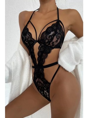 Pileli Store Pilelistore Şık Siyah Dantelli Babydoll Gecelik BRF1297